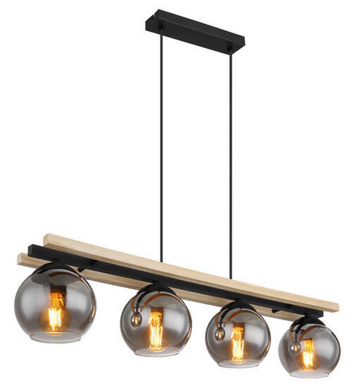 Hängeleuchte 15569-4h Conni - Schwarz/Naturfarben, Natur, Glas/Holz (85/15/120cm) - Globo