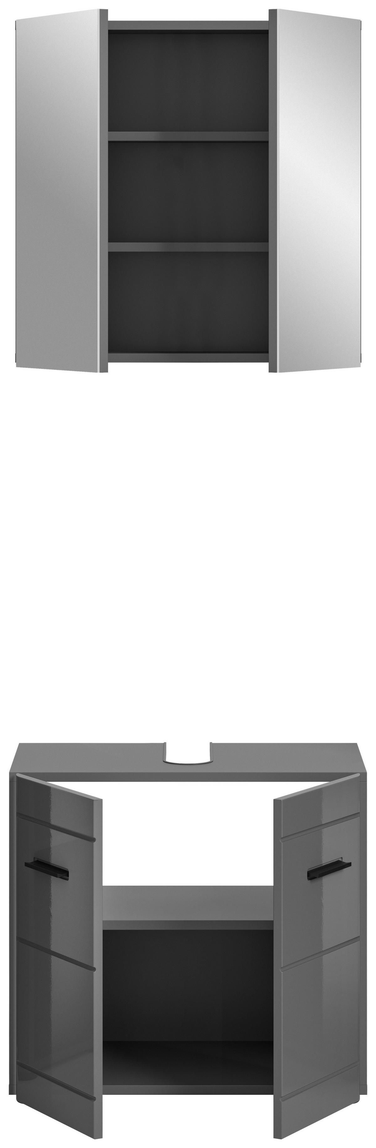 Badezimmer Soft Grau Hg B: 60 cm - Grau Hochglanz/Schwarz, MODERN, Holzwerkstoff (60cm) - MID.YOU