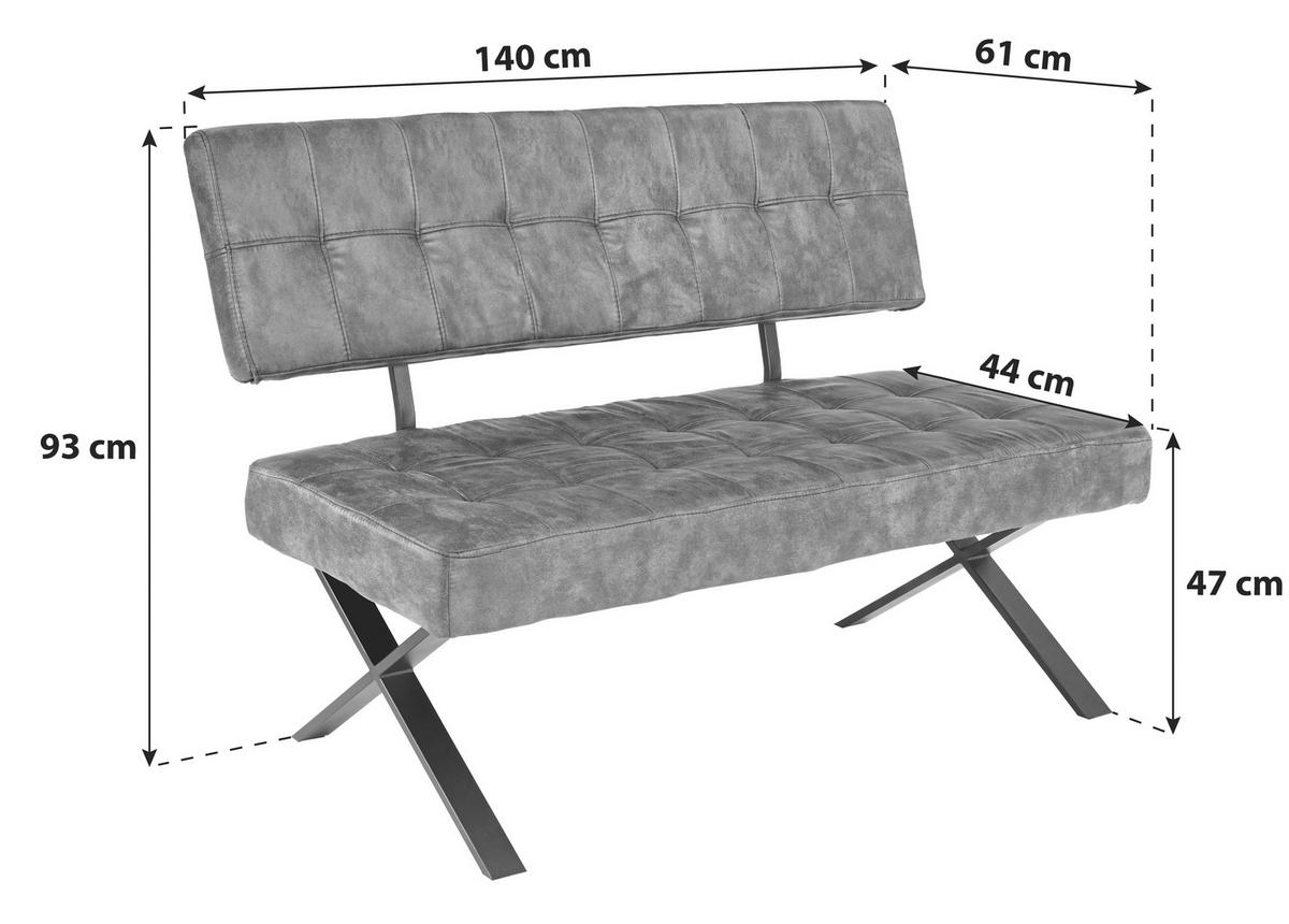 Sitzbank Mit Lehne Vintage Braun Lederlook Donna B: 140cm - Anthrazit/Braun, MODERN, Textil/Metall (140/93/61cm)