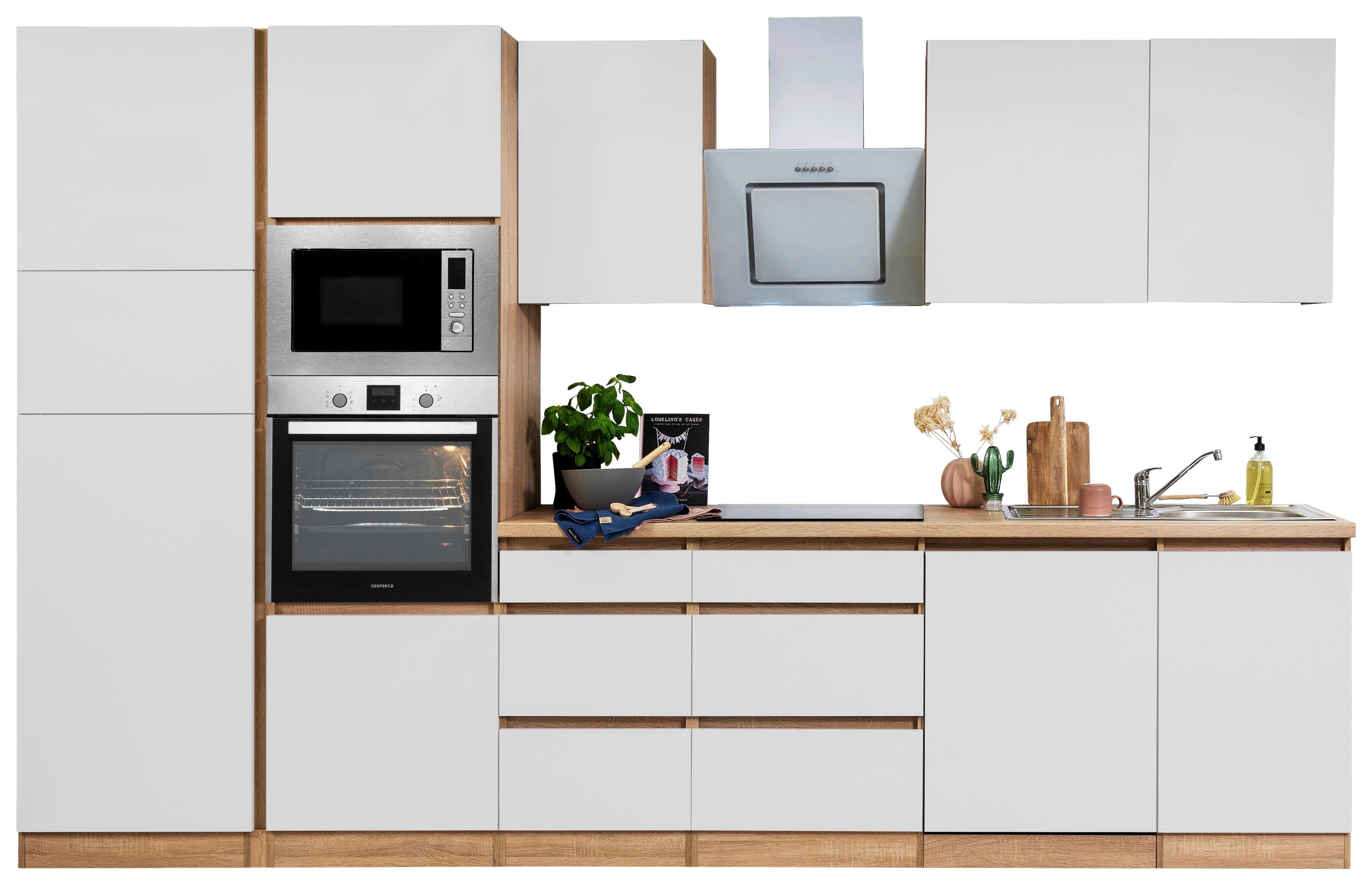 Küchenblock Lorena Küchenblock 345 cm - Eichefarben/Weiß, Basics, Holzwerkstoff (345cm) - Respekta