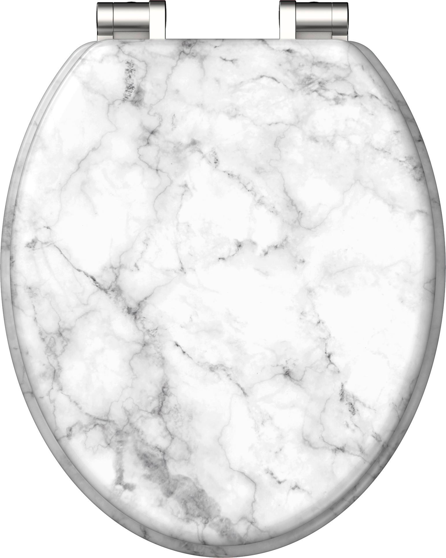 Wc-ülőke Marmor Stone - fehér/szürke, faalapú anyag (37,5/43,5/5,5cm) - Mömax