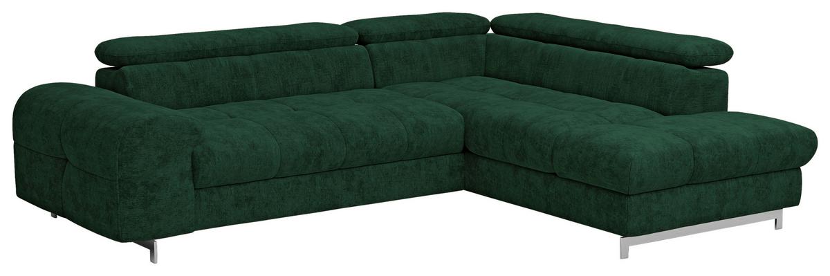Ecksofa Mit Schlaffunktion Cloud + Dunkelgrün - Chromfarben/Dunkelgrün, KONVENTIONELL, Textil (257/206cm) - Livetastic