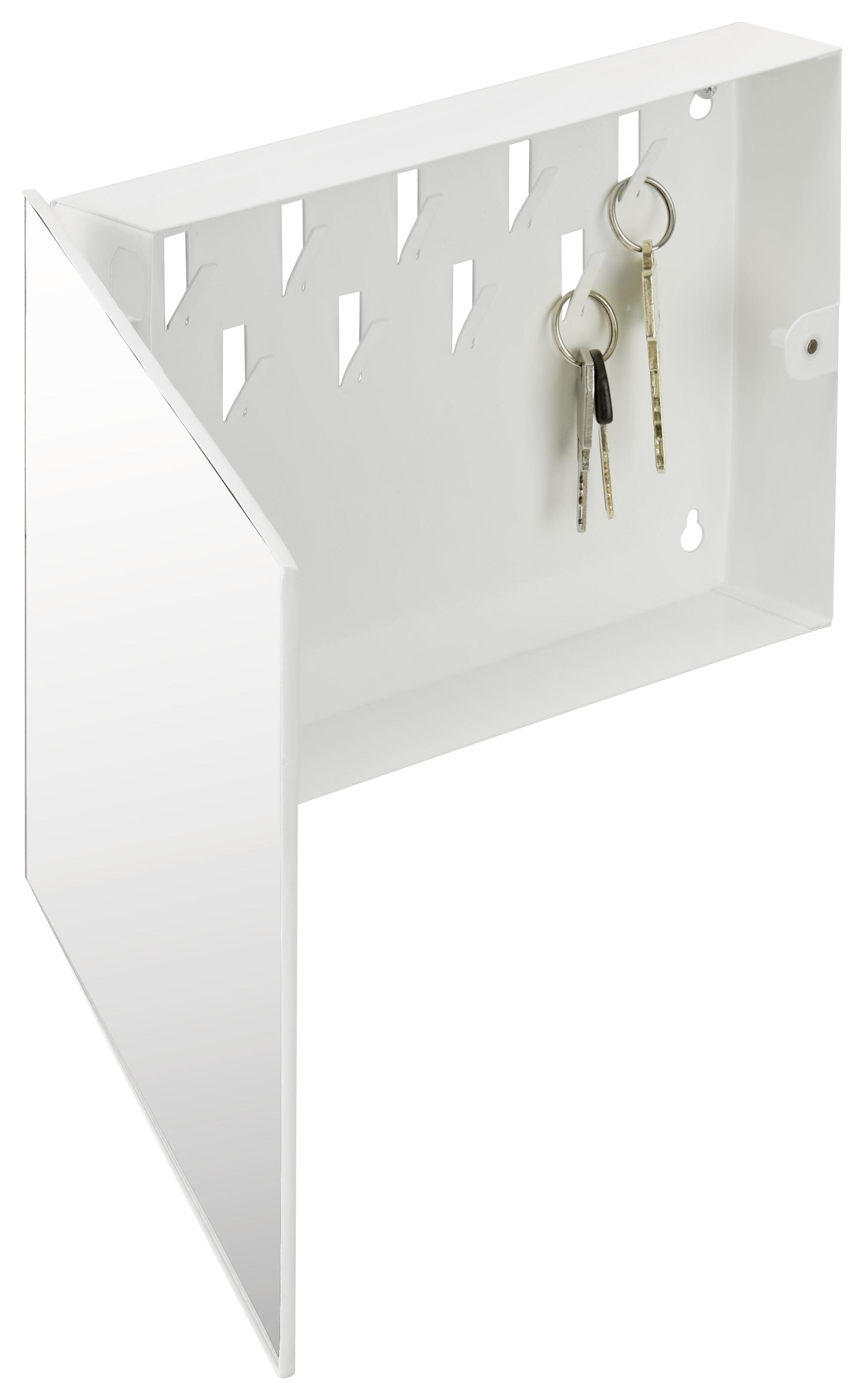 Schlüsselkasten Key 9 Haken Weiß BxH: 28x19 cm Mit Spiegel - Weiß, MODERN, Glas/Metall (28/19/4cm)