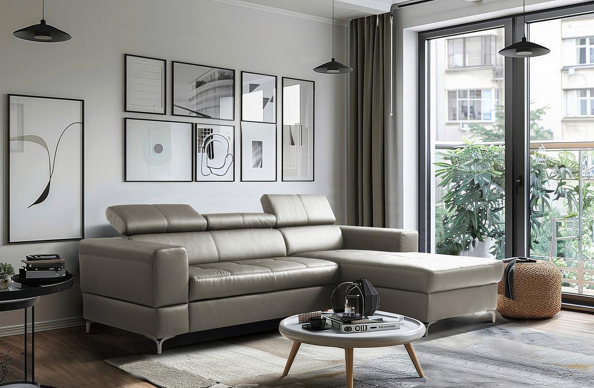 Ecksofa Torino Echtleder Schlammfarben 247x173 - Schlammfarben/Schwarz, Design, Leder/Textil (247/173cm) - Livetastic