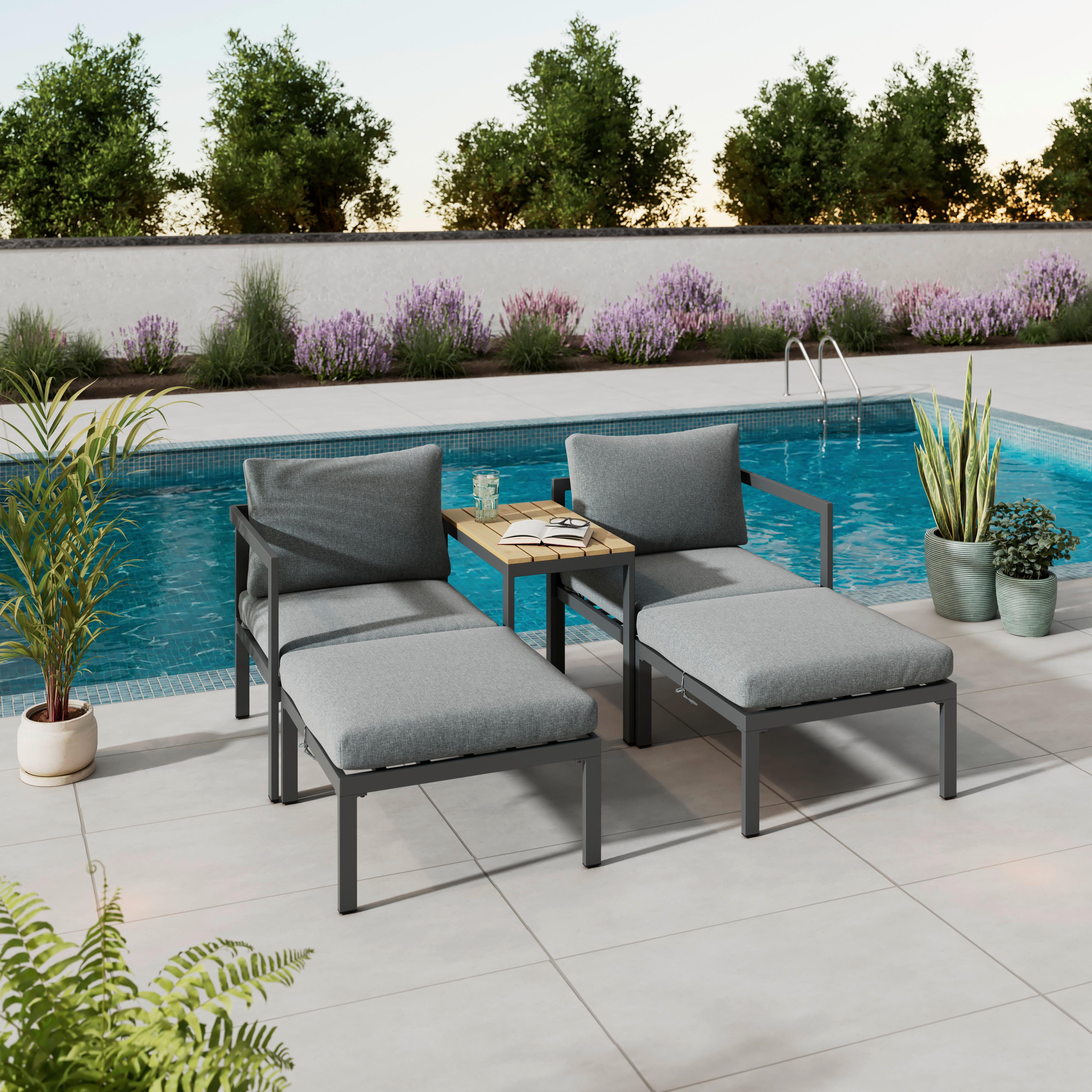 Loungegarnitur 5-Tlg. Basel aus Stahl mit Kissen - Dunkelgrau/Naturfarben, MODERN, Kunststoff/Textil - Beldano