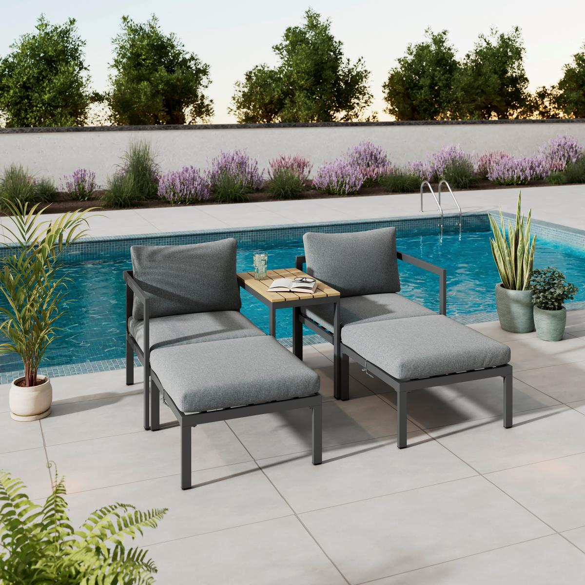 Loungegarnitur Basel - Dunkelgrau/Naturfarben, MODERN, Kunststoff/Textil - Beldano