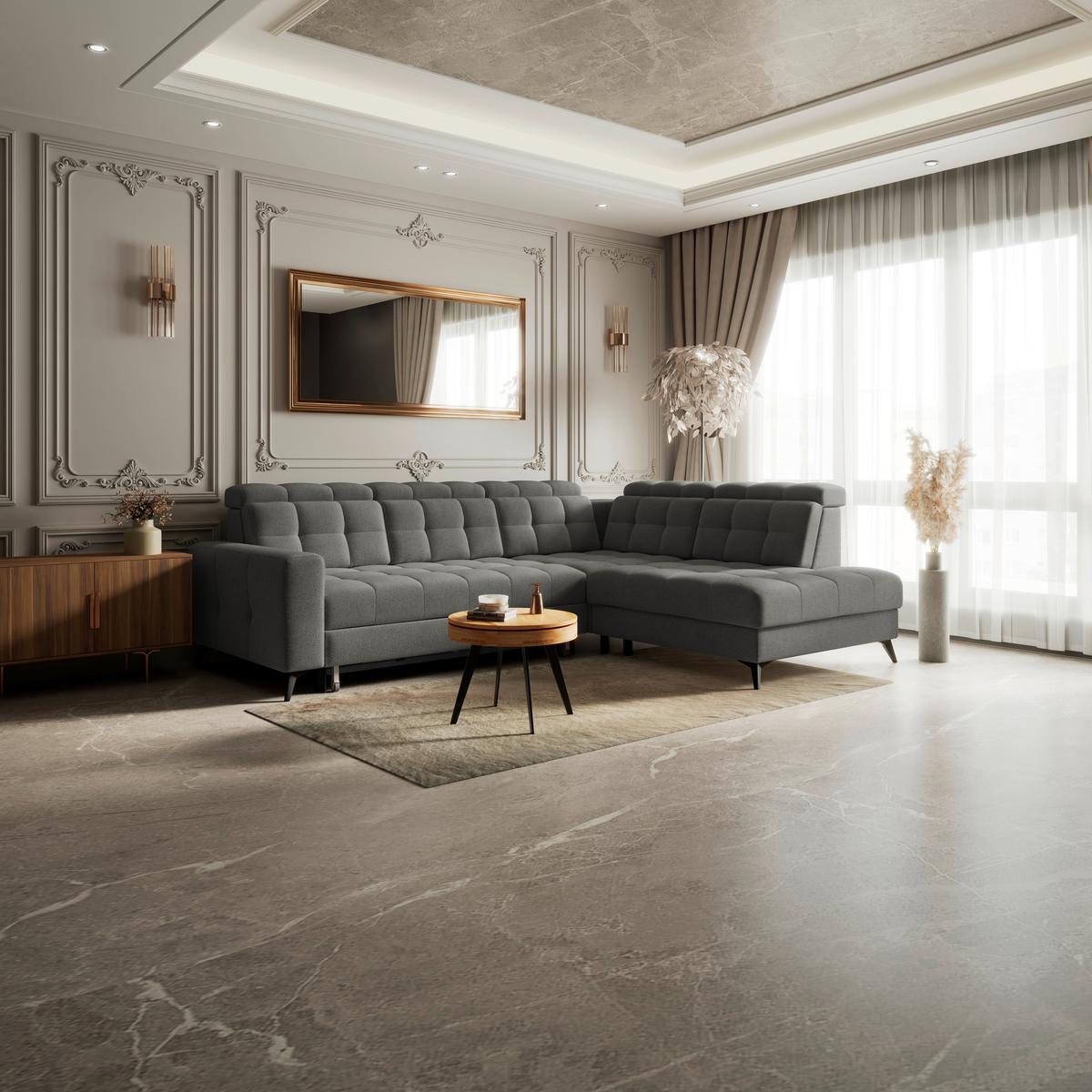 Sedačka BARLETTA, pravá, antracitový velúr - čierna/antracitová, Romantik / Landhaus, kov/textil (289/228cm) - Luca Bessoni