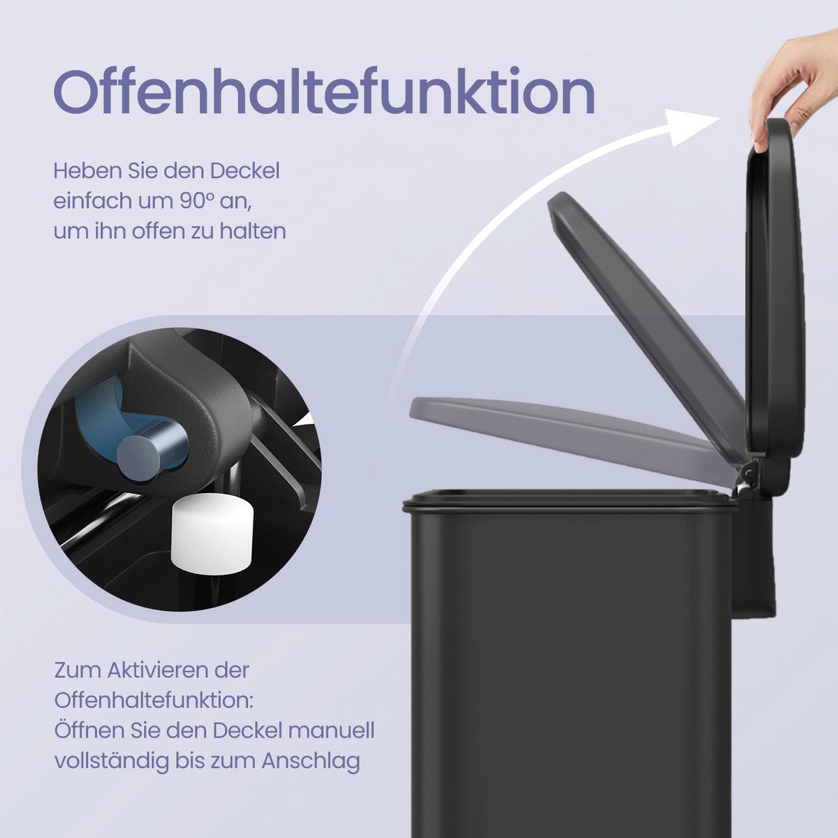 Abfallsammler Schwarz B: 34,5 cm - Schwarz, Basics, Kunststoff/Metall (34,5/59,5/32cm)