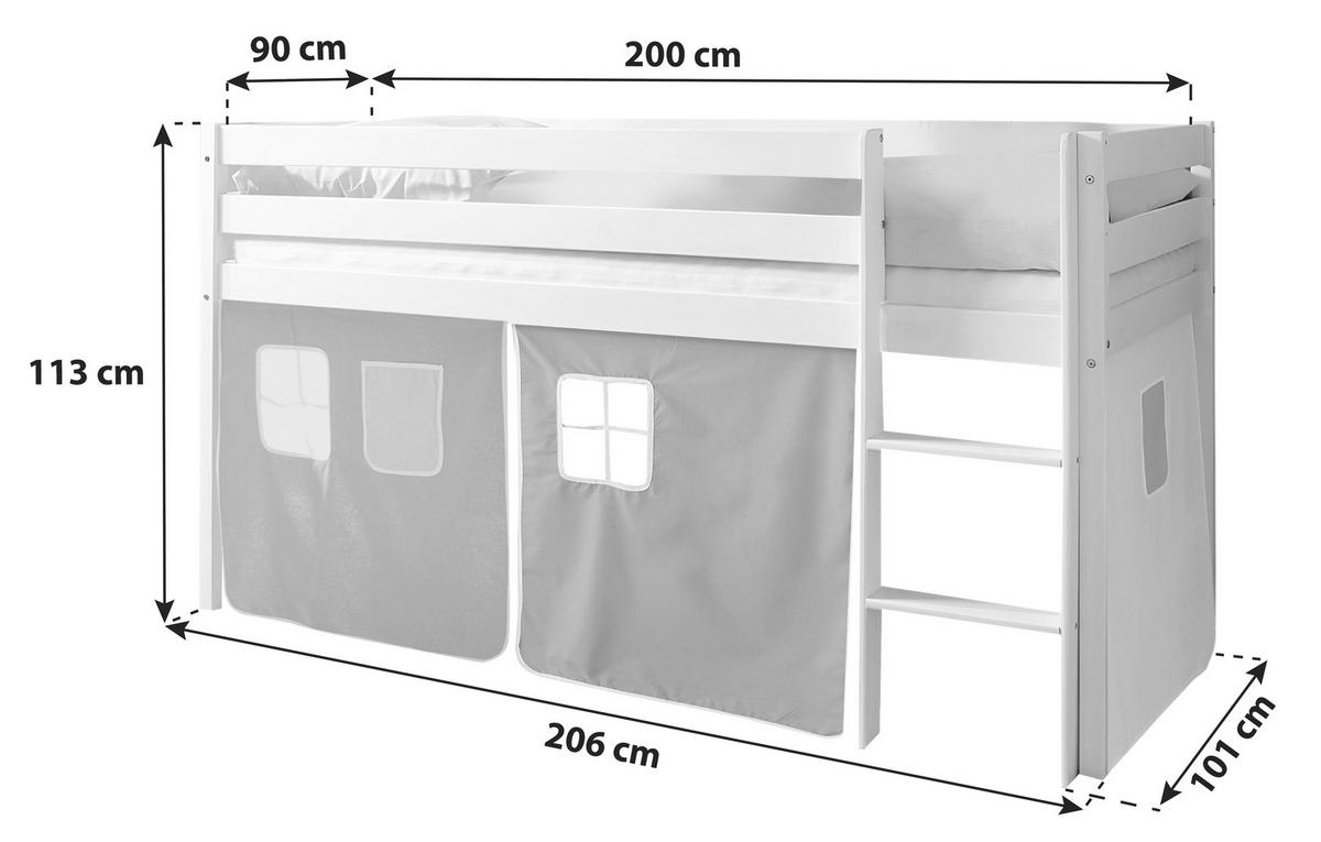 Vyvýšená postel MALTE závěs růžový - růžová/pink, Natur, dřevo (90/200cm) - MID.YOU