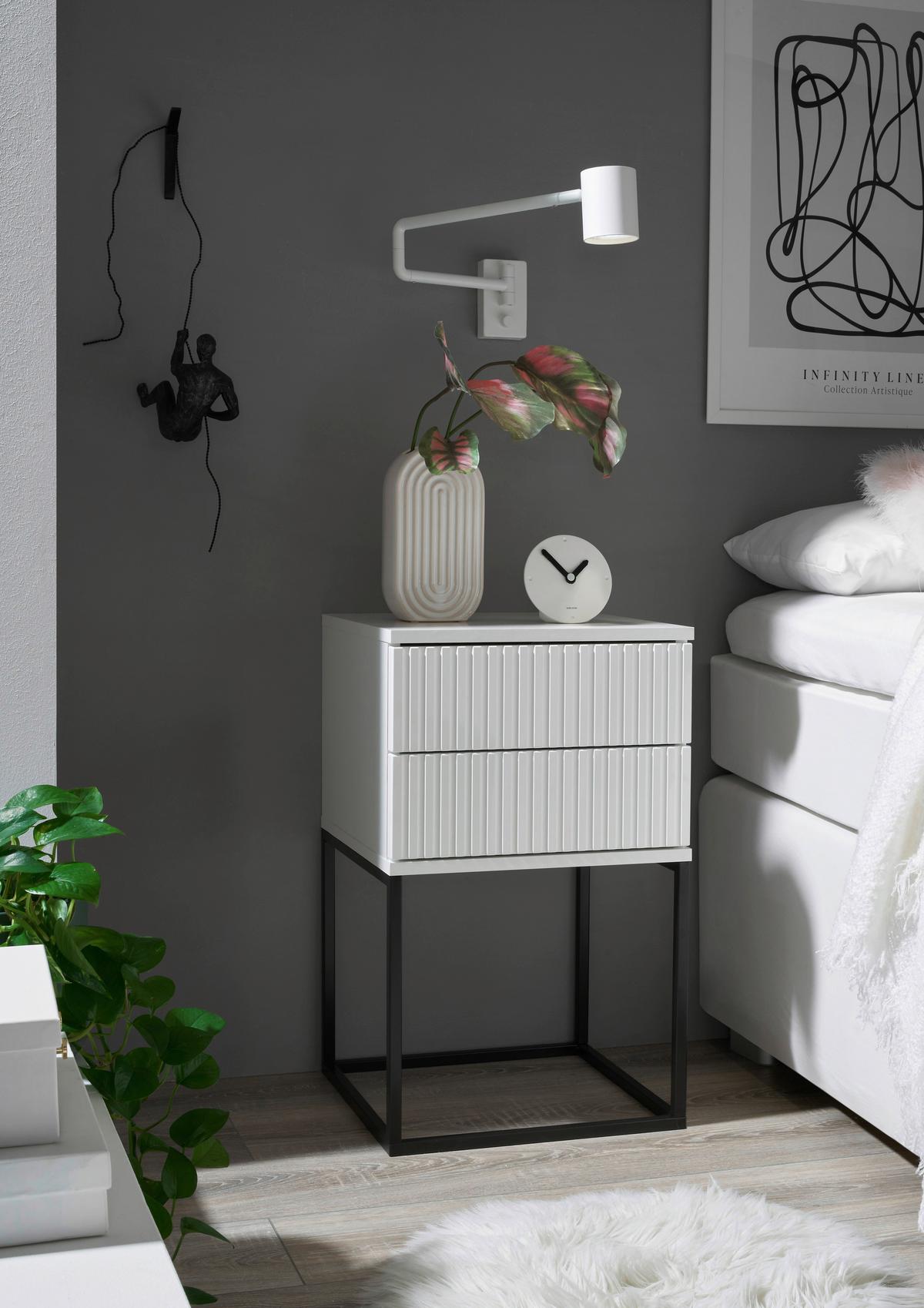 Noční stolek MARLE bílá - bílá/černá, Moderní, kov/kompozitní dřevo (40/65/38,5cm) - Livetastic