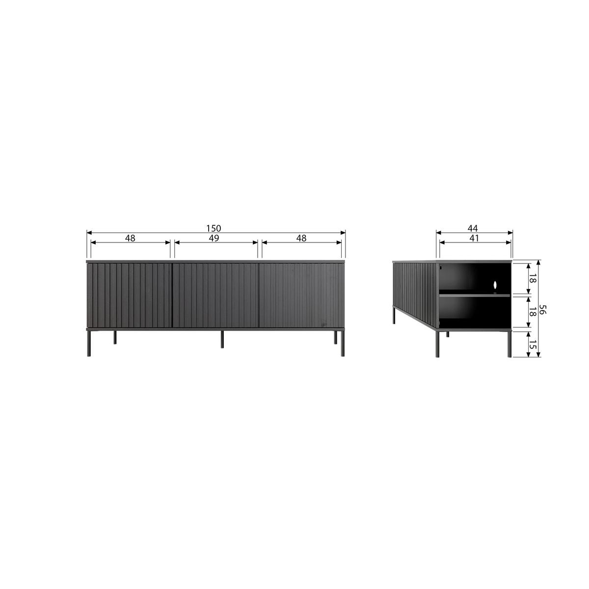 LOWBOARD Gravure Grau B: 100cm - Schwarz/Grau, Design, Holz (100/56/44cm) - Livetastic