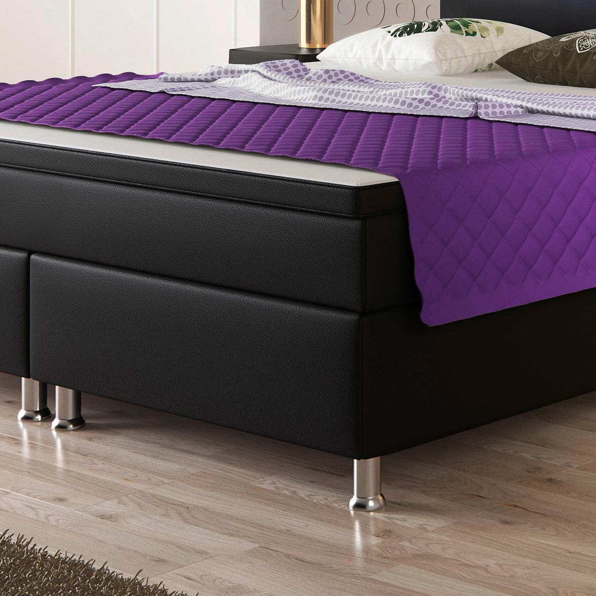 Boxspringbett Mit Topper & Beleuchtung 180x200 Monaco - Silberfarben/Schwarz, KONVENTIONELL, Leder/Textil (180/115/210cm) - MID.YOU