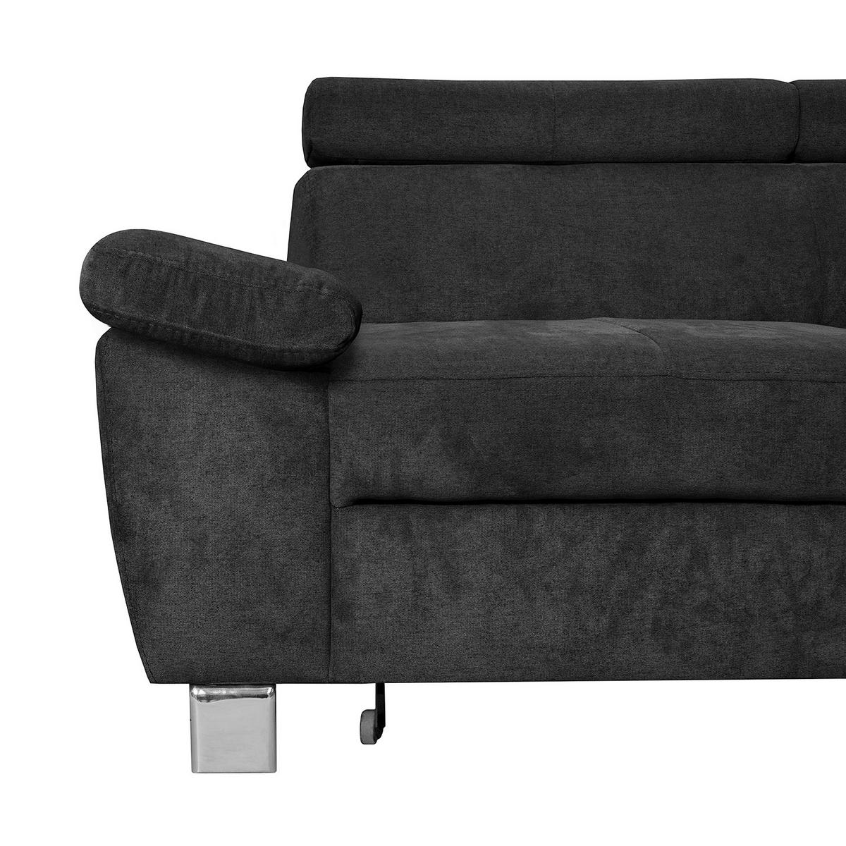 Ecksofa Lugano Mikrofaser Schwarz 248x208 - Chromfarben/Schwarz, Design, Textil (248/208cm) - Livetastic