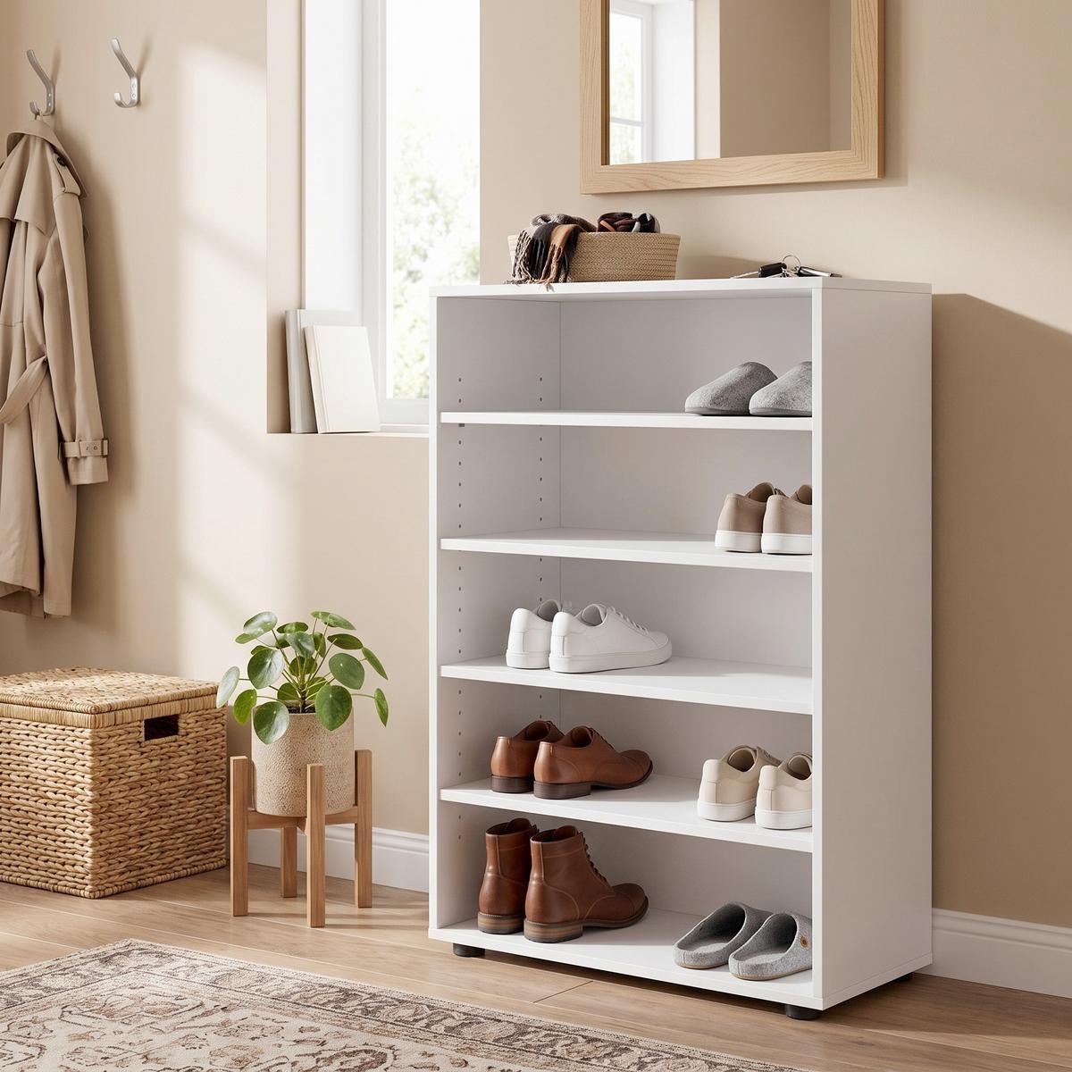 Botník Lona XL, bílý - bílá/černá, Konvenční, kompozitní dřevo/plast (70/110/37cm) - MID.YOU