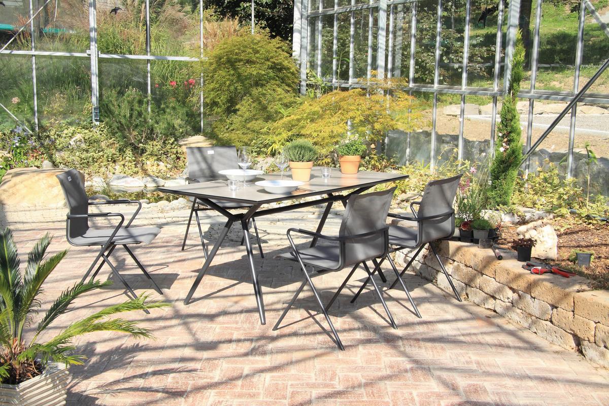 Gartenstuhl Stapelbar Alpha Stahl, Textil - Anthrazit/Schwarz, MODERN, Textil/Metall (55/83/57cm) - Acamp