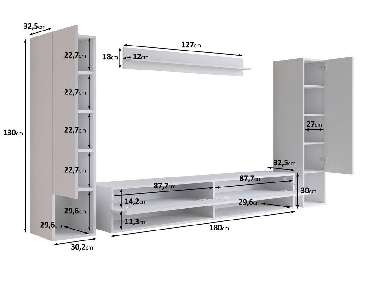 Obývací stěna 4-dílná sada - bílá/vysoce lesklá bílá, Basics, kompozitní dřevo (245/130/32,5cm) - P & B