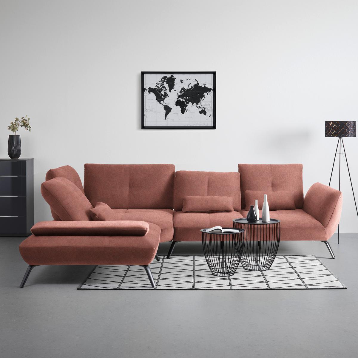 Rohová sedačka TRENDY, levá, starorůžová - starorůžová/černá, Moderní, kov/kompozitní dřevo (250/93/310cm) - Premium Living