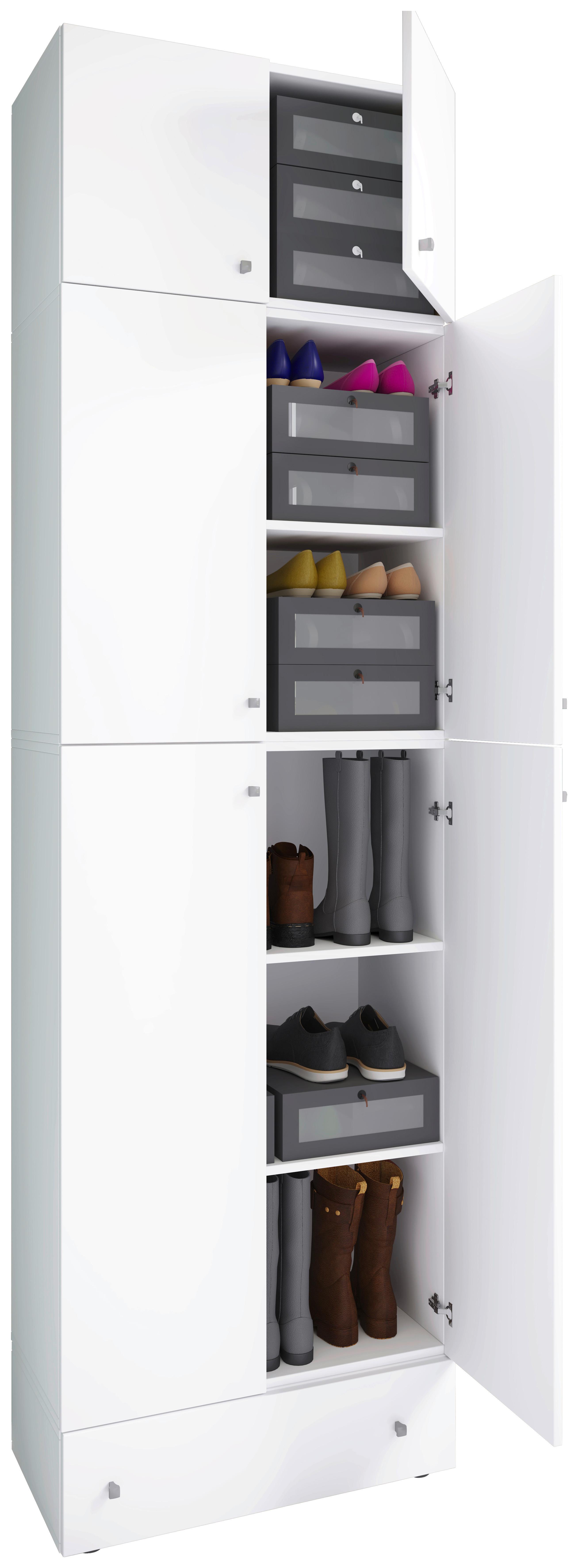 Skrinka na topánky Lona XXL, so zásuvkou a nadstavcom - sivá/biela, Modern, kompozitné drevo/plast (70/240/39cm) - MID.YOU