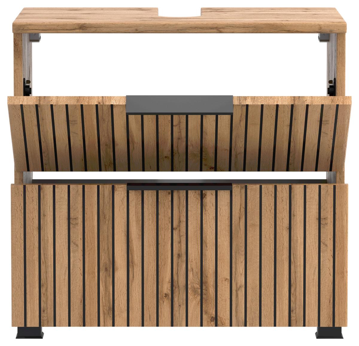 Waschbeckenunterschrank Chester B: 60 Cm - Eiche Wotan/Schwarz, MODERN, Holzwerkstoff (60/54/35cm) - Held