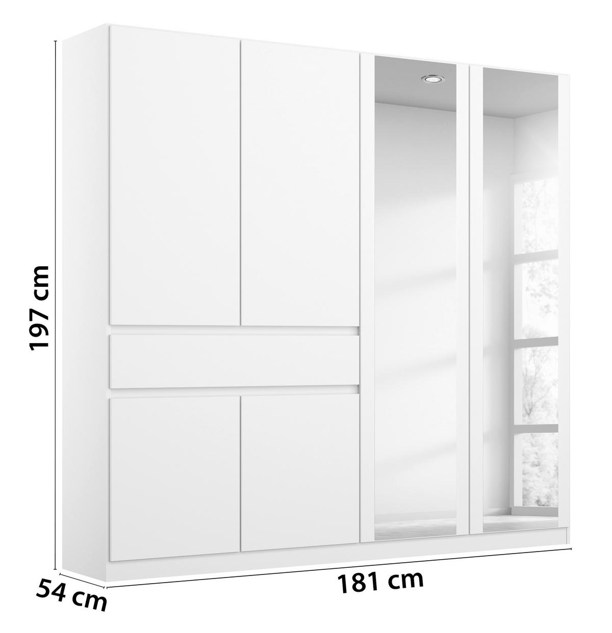 Skirňa s otočnými dverami biela/zrkadlo 181cm - biela, Design, kompozitné drevo/sklo (181/197/54cm) - Rauch Möbel