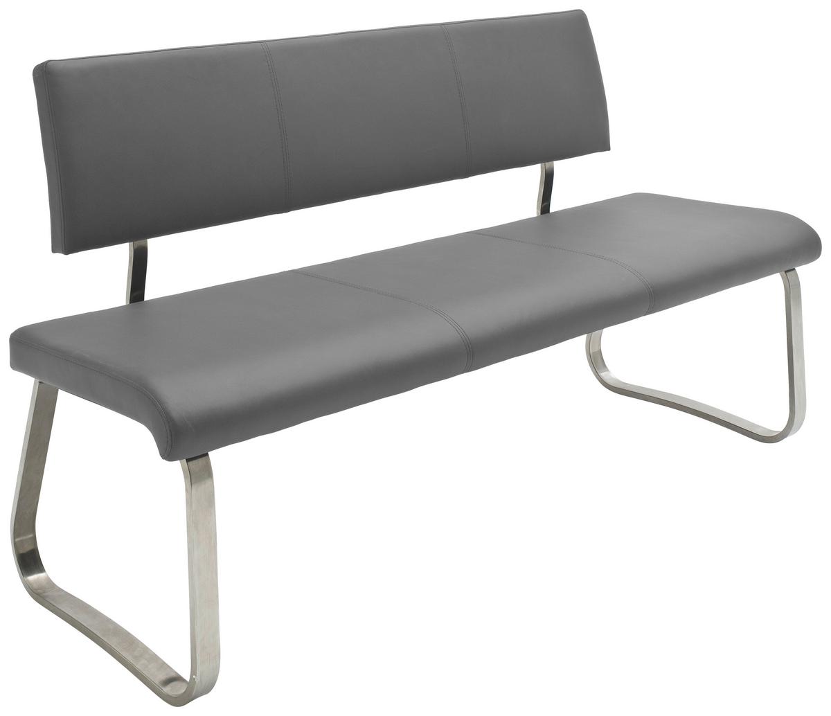 Sitzbank mit Lehne Grau Arco 175x86x59 cm - Edelstahlfarben/Grau, Design, Leder/Metall (175/86/59cm) - Livetastic