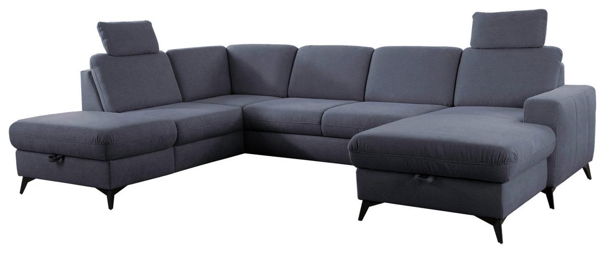 Sedačka U LOLLAND, levá, tmavě modrá, s funkcemi - černá/tmavě modrá, Moderní, kov/textil (212/303/162cm)