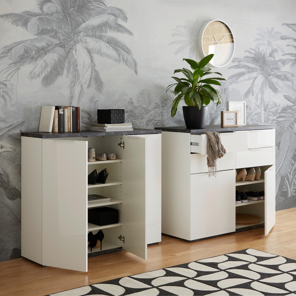 Skrinka na topánky MUNDI - sivá/biela, Modern, kov/kompozitné drevo (120/102/35cm) - Premium Living