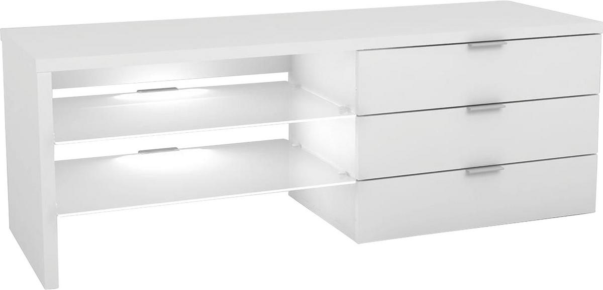 TV STOLÍK MERLIN II NEW - biela/chrómová, Modern, kompozitné drevo/plast (118,4/47/39,5cm)