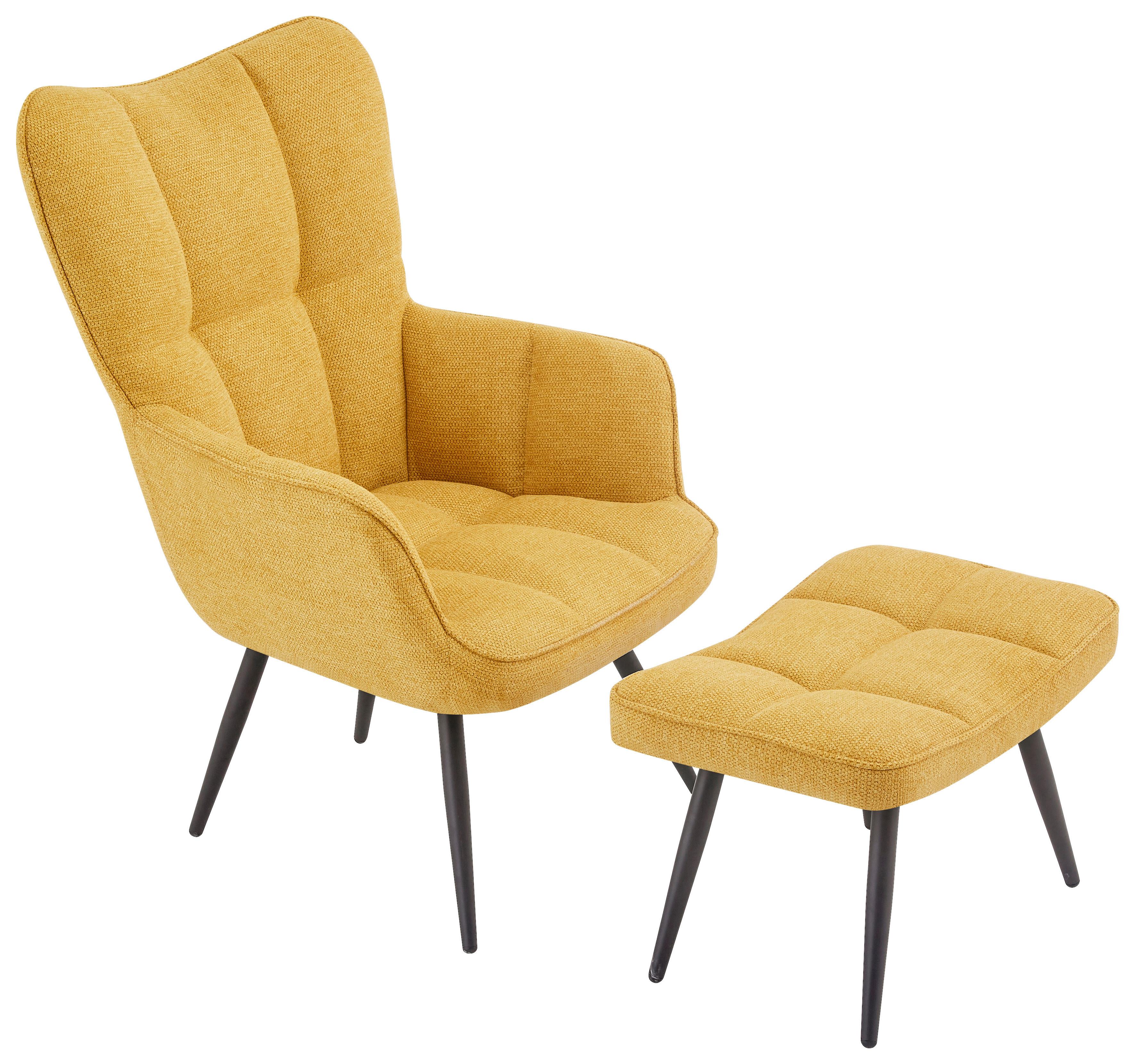 Ohrensessel Hanoi Webstoff gelb, B: 71 cm - Gelb/Schwarz, MODERN, Textil/Metall (71/98/83cm)