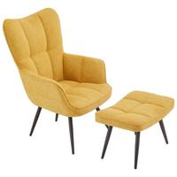Ohrensessel Hanoi Webstoff gelb, B: 71 cm - Gelb/Schwarz, MODERN, Textil/Metall (71/98/83cm)