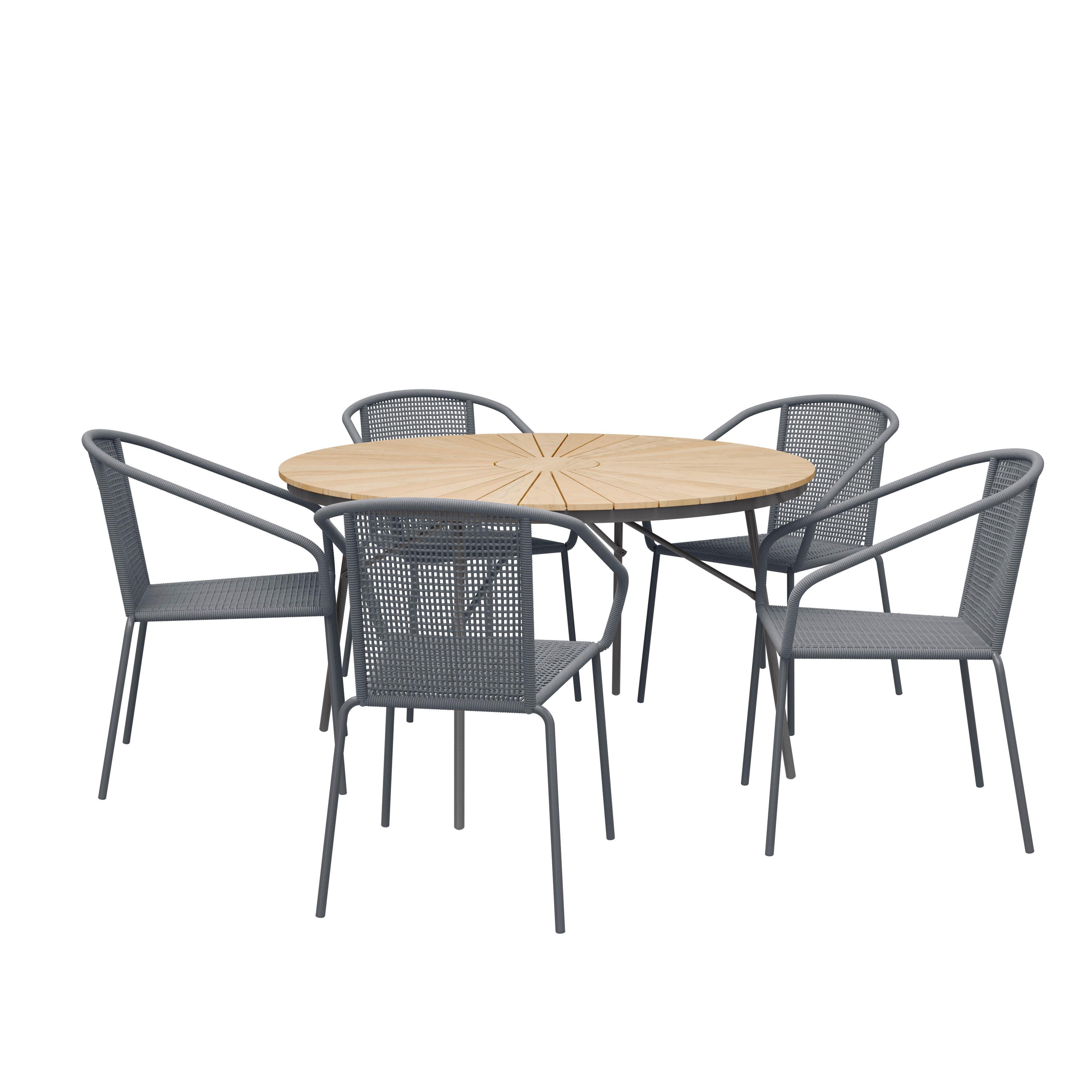 Gartentischgruppe Ellen/Vito 6tlg - Dunkelgrau/Anthrazit, Natur, Holz/Kunststoff (180/180/74cm) - Gardenson