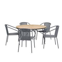 Gartentischgruppe Ellen/Vito 6tlg - Dunkelgrau/Anthrazit, Natur, Holz/Kunststoff (180/180/74cm) - Gardenson