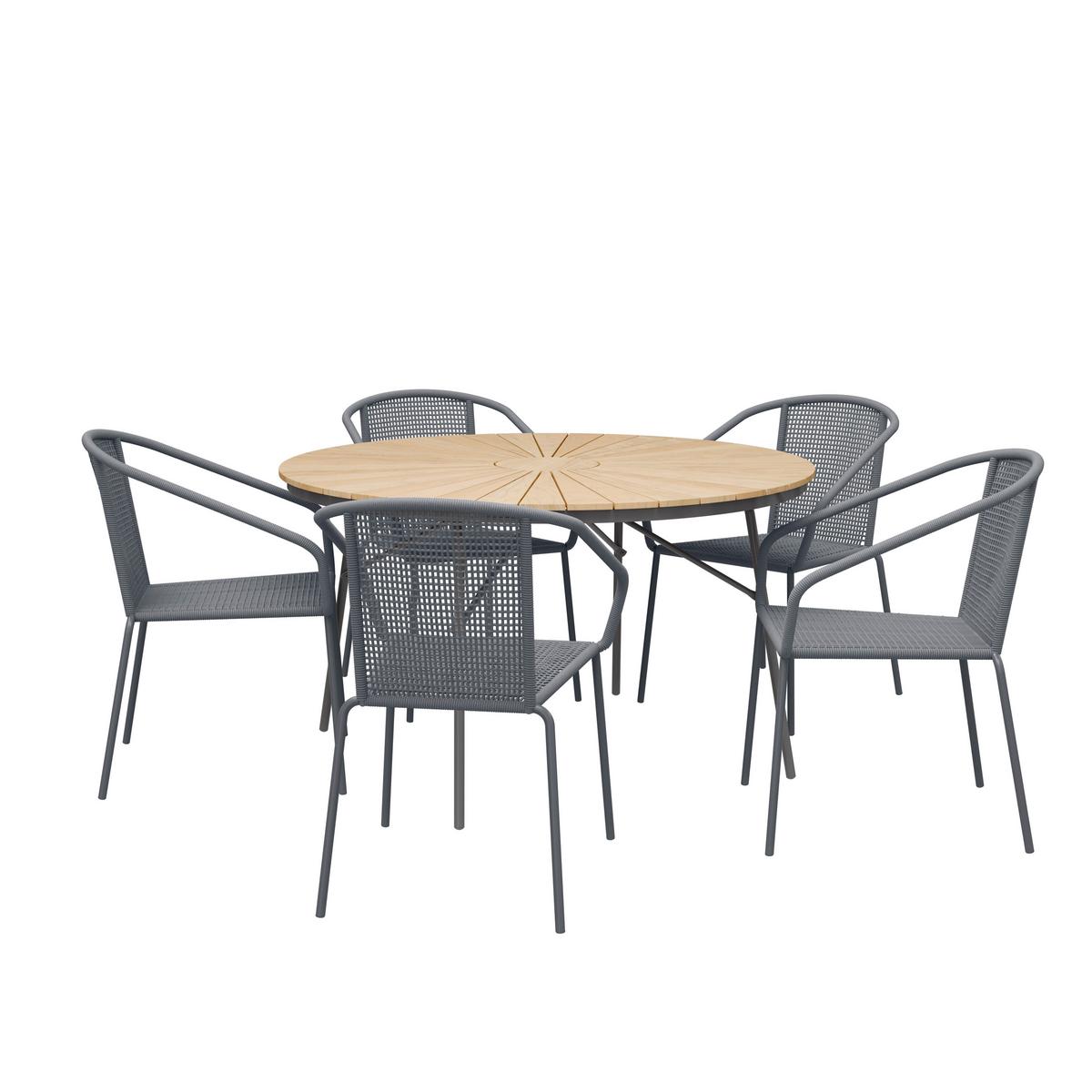 Gartentischgruppe Ellen/Vito 6tlg - Dunkelgrau/Anthrazit, Natur, Holz/Kunststoff (180/180/74cm) - Gardenson