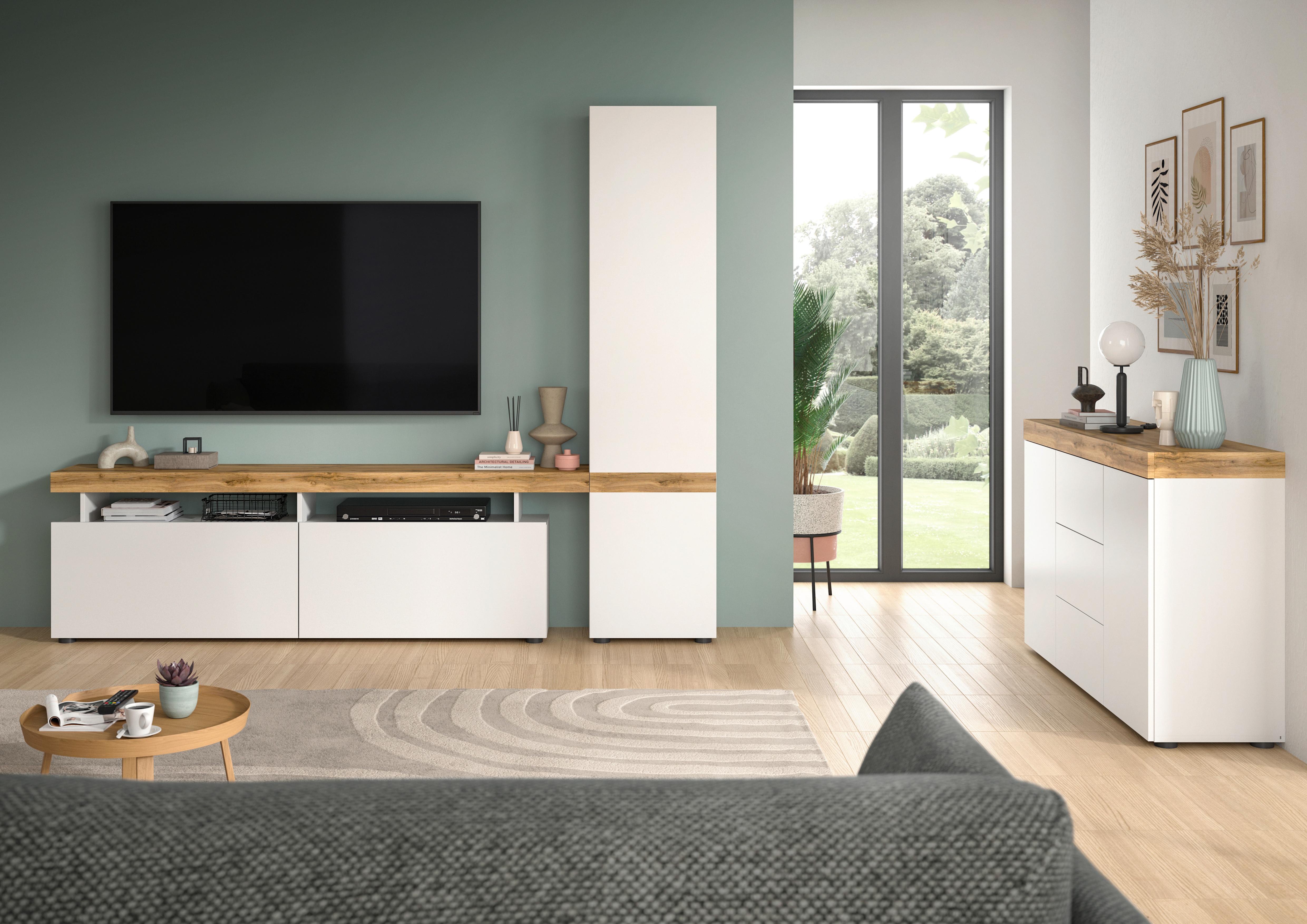 Sideboard Sugar Weiß/eiche Dekor B: 125 Cm - Eiche Wotan/Weiß, Design, Holzwerkstoff (125/80/37cm) - MID.YOU