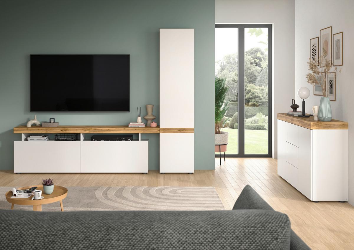 Sideboard Sugar Weiß/eiche Dekor B: 125 Cm - Eiche Wotan/Weiß, Design, Holzwerkstoff (125/80/37cm) - MID.YOU