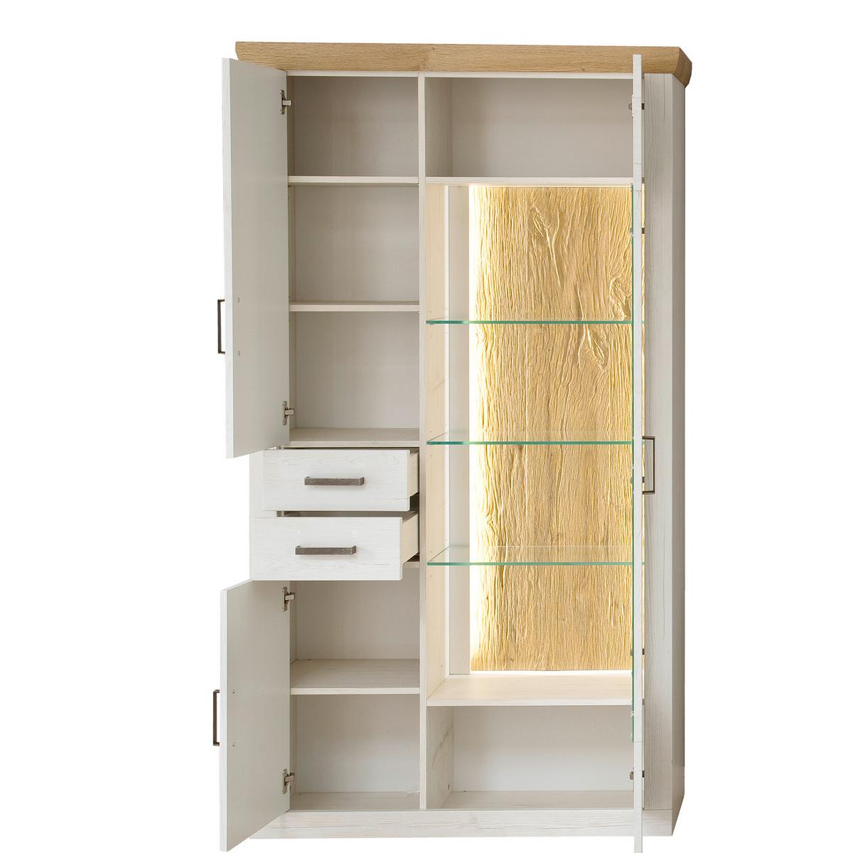 Wohnkombination 3-Tlg. Madrid Eiche-/Pinienfarben - Eichefarben/Schwarz, Design, Glas/Holzwerkstoff (297/205/50cm) - MID.YOU
