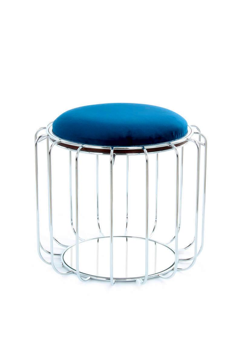 Beistelltisch/Pouf 2 in 1 Comfortable Silber/Dunkelblau - Silberfarben/Dunkelblau, Basics, Glas/Holzwerkstoff (50/50/45cm) - Kayoom