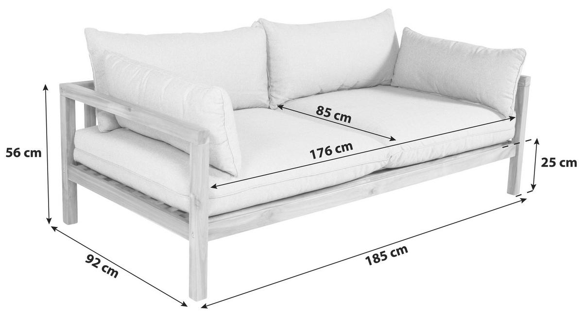 Loungesofa Marion - Grau/Akaziefarben, KONVENTIONELL, Holz/Textil (185/56/92cm) - Gardenson