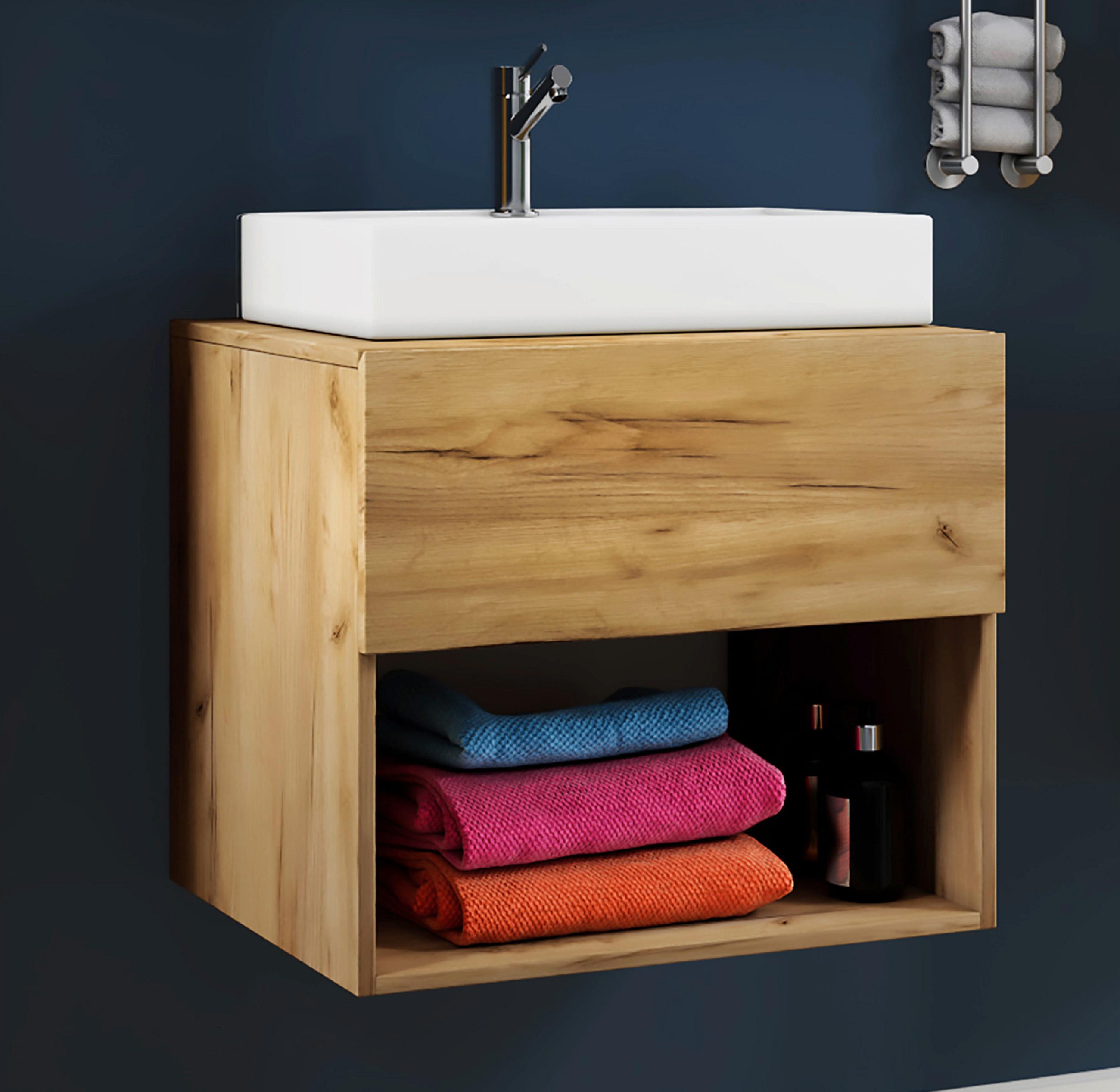 Badmöbel-set 2-tlg. Lendas B: 60 Cm Honig-Eiche Dekor - Honigeiche/Weiß, MODERN, Keramik/Holzwerkstoff (60cm) - MID.YOU