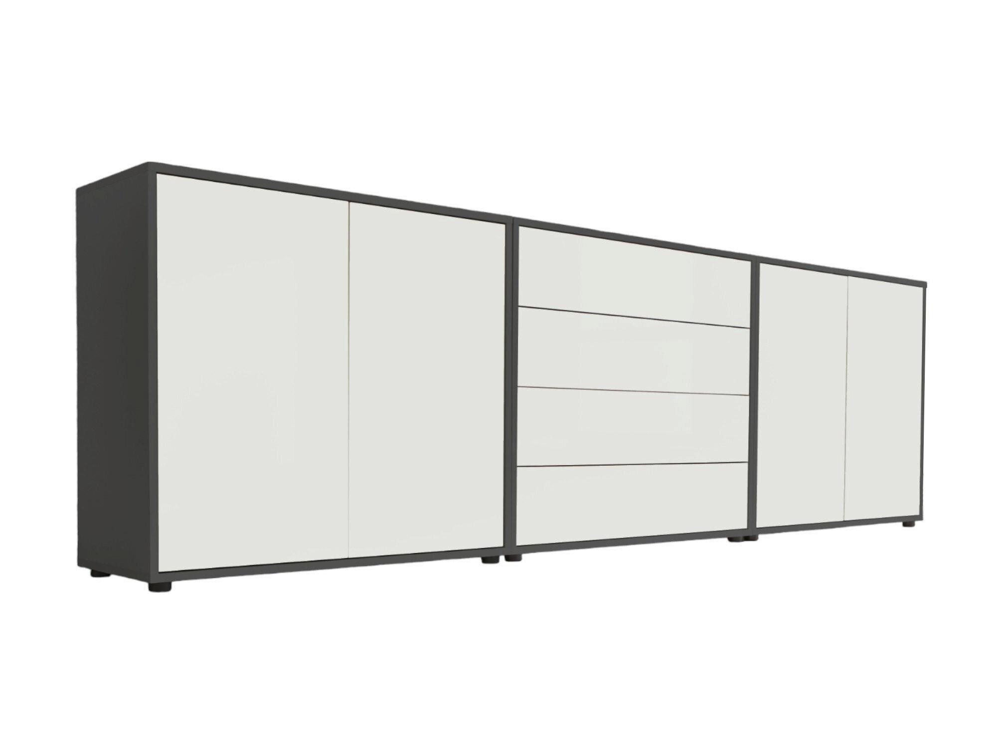 Sideboard Mailand5b:237cm Weiß/Anthrazit - Anthrazit/Schwarz, MODERN, Holzwerkstoff (237/73/33cm) - MID.YOU