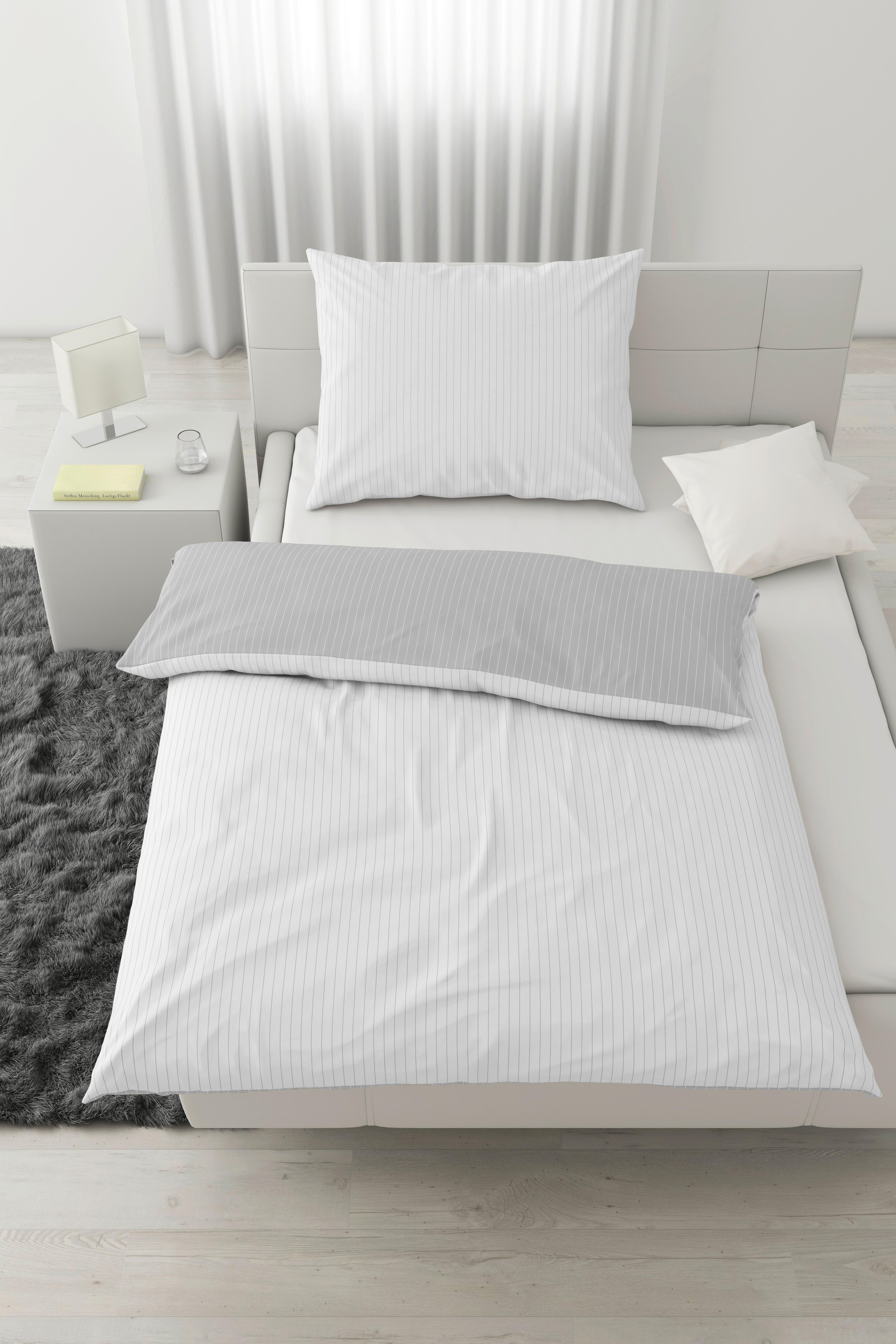 Povlečení Twill streif, 70/90 140/200cm - bílá/světle šedá, Moderní, textil (140/200cm) - Mömax