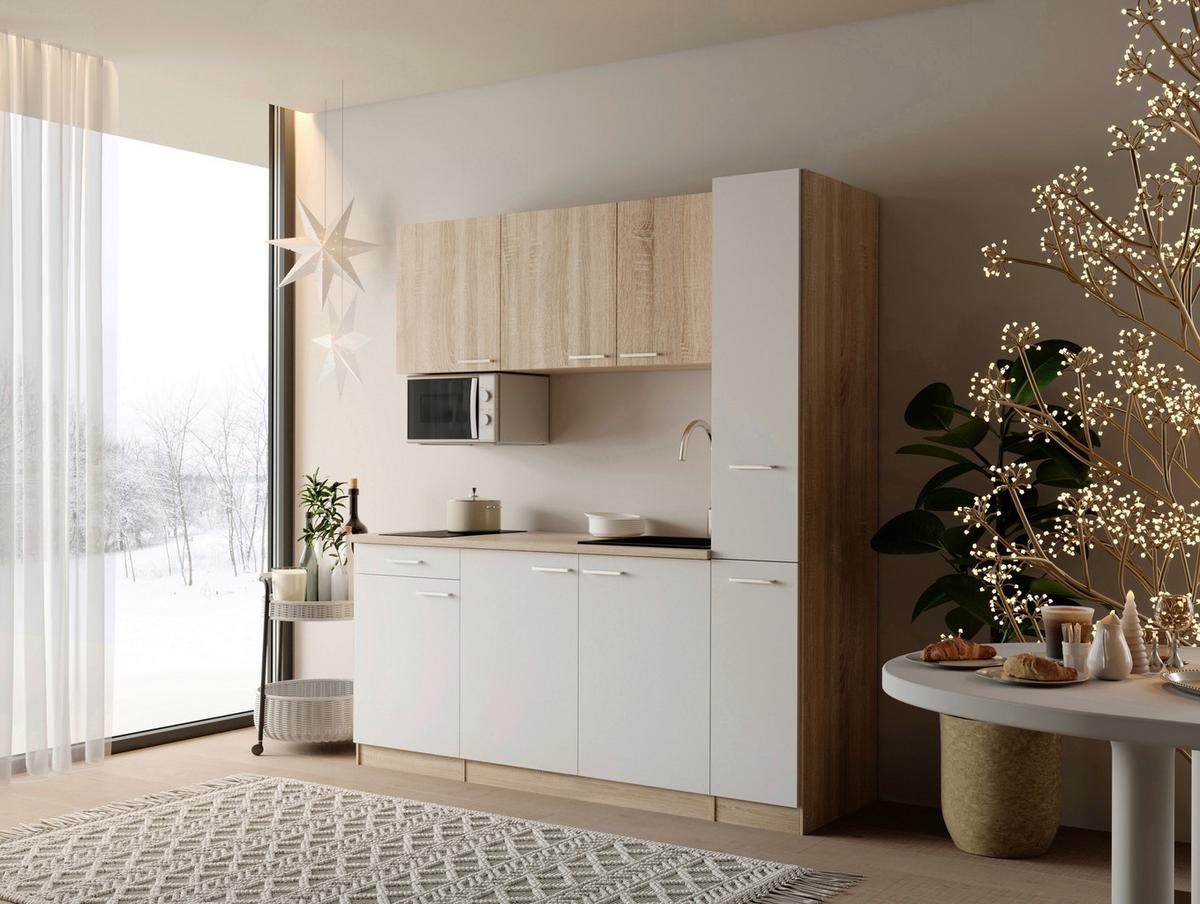 KÜCHENBLOCK Ingrid, Weiß B: 180 cm - Eichefarben/Weiß, Design, Holzwerkstoff (180cm) - Respekta