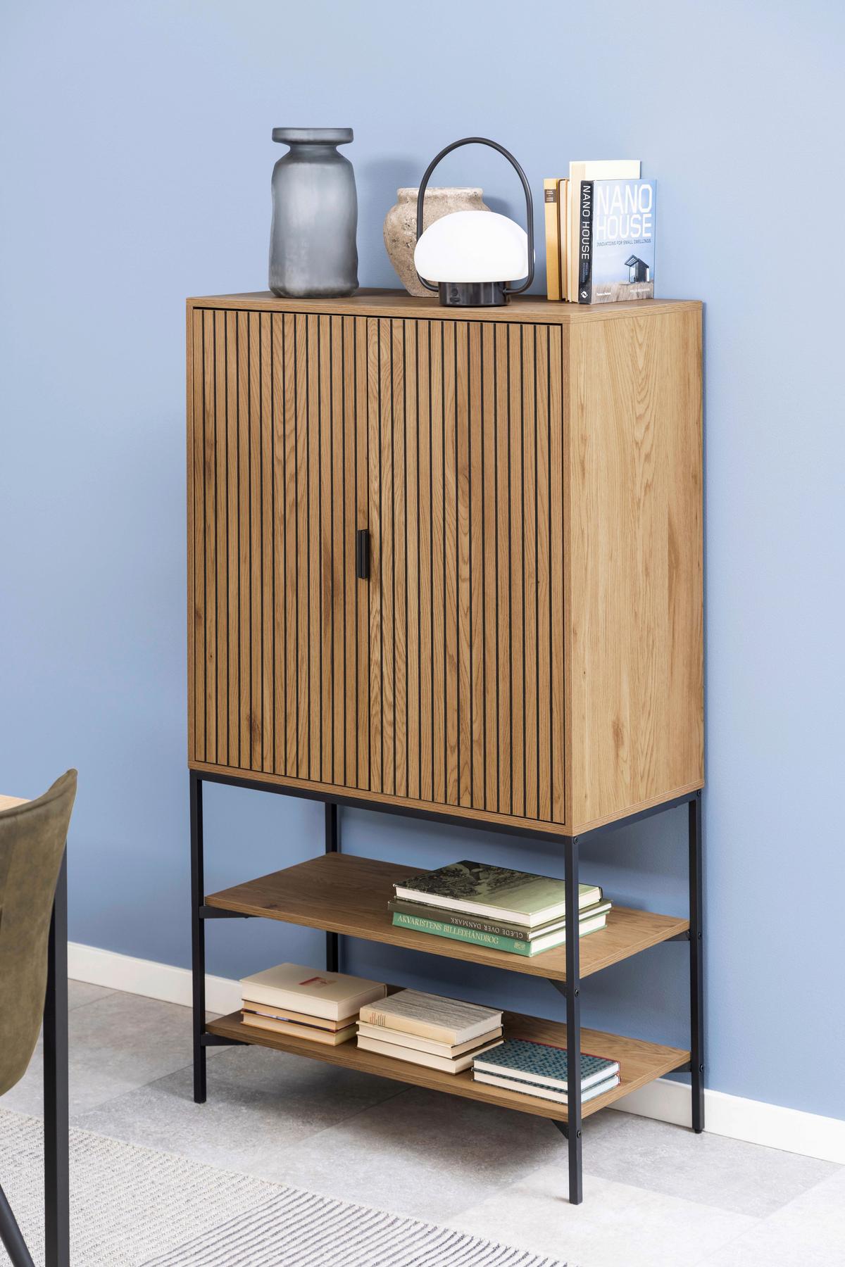 Vysoká komoda Jaipur - čierna/farba duba, Design, kov/kompozitné drevo (80/140/40cm) - Livetastic