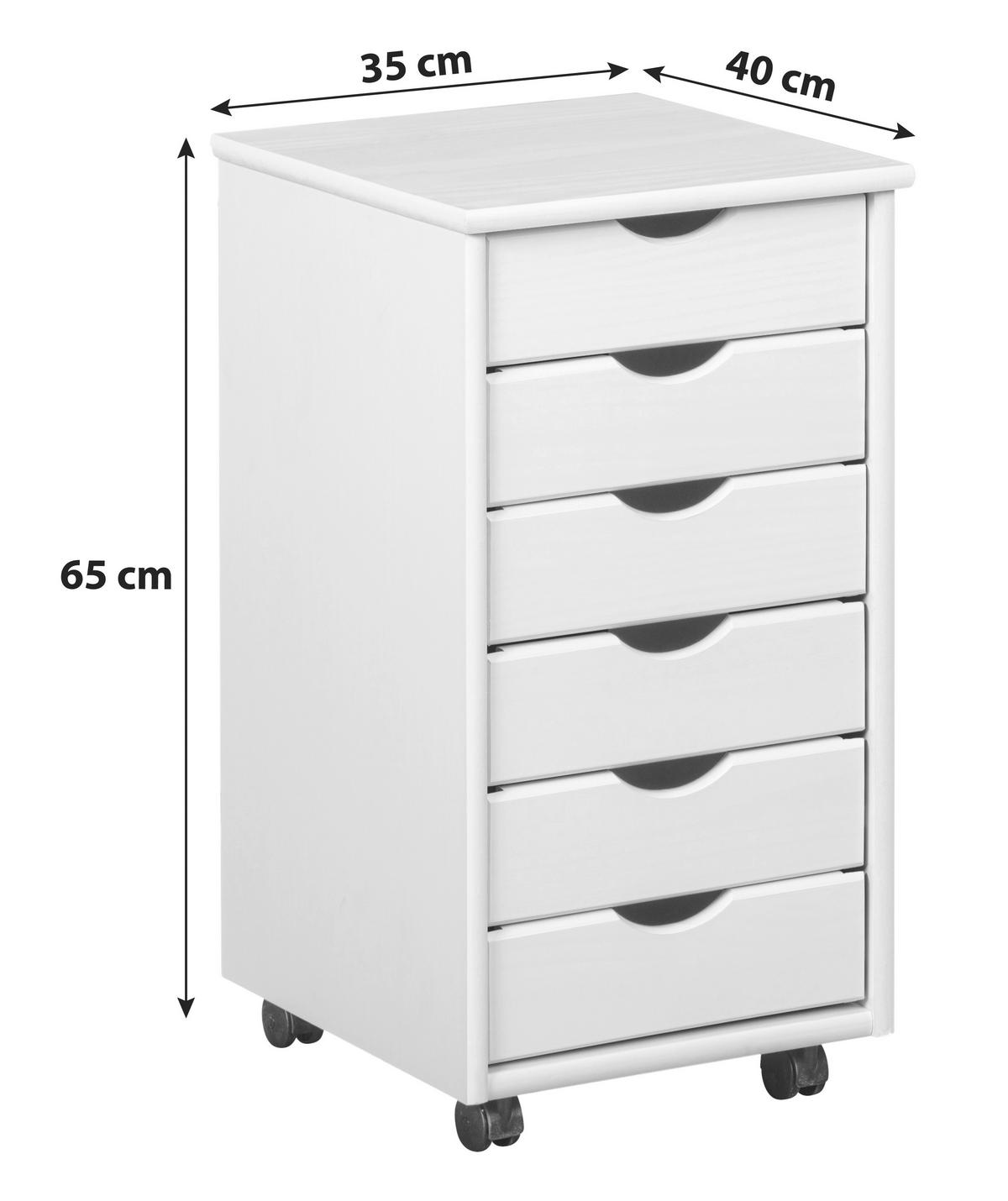 Rollcontainer Holz Massiv Weiß Simon 35x65x40 Cm - Weiß, Basics, Holz/Kunststoff (35/65/40cm) - MID.YOU