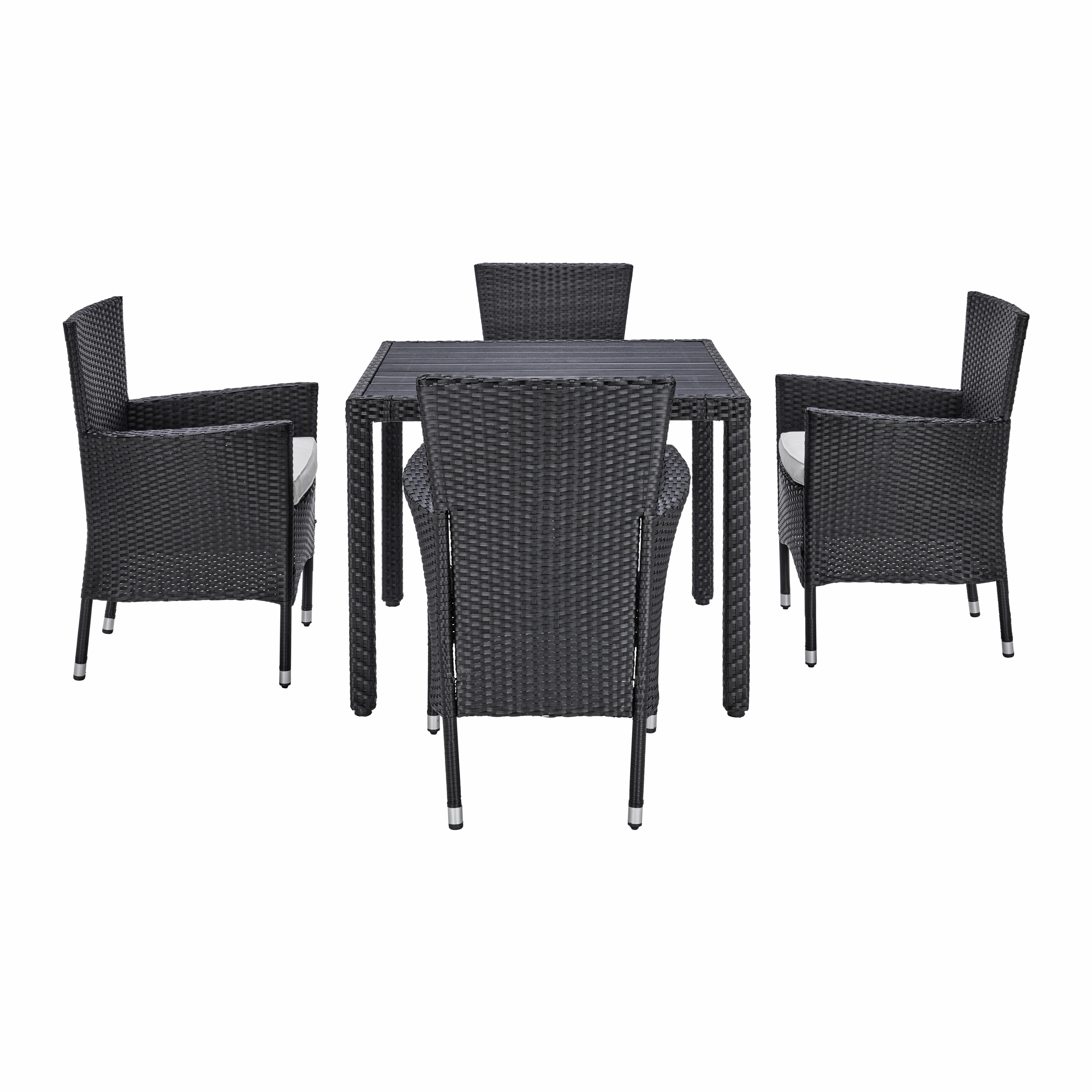 Gartengarnitur 5-Teilig Miami aus Polyrattan mit Kissen - Creme/Schwarz, MODERN, Kunststoff/Textil (90/75/90cm) - Beldano