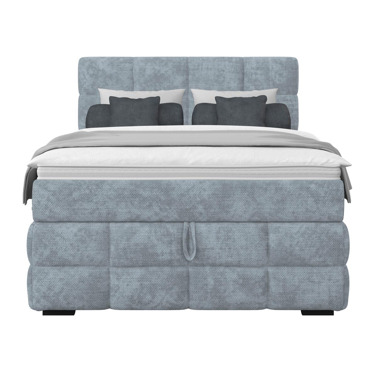 Čalouněná postel VEGA 140x200 cm, světle modrá - černá/zelená, Trend, dřevo/textil (140/200cm)