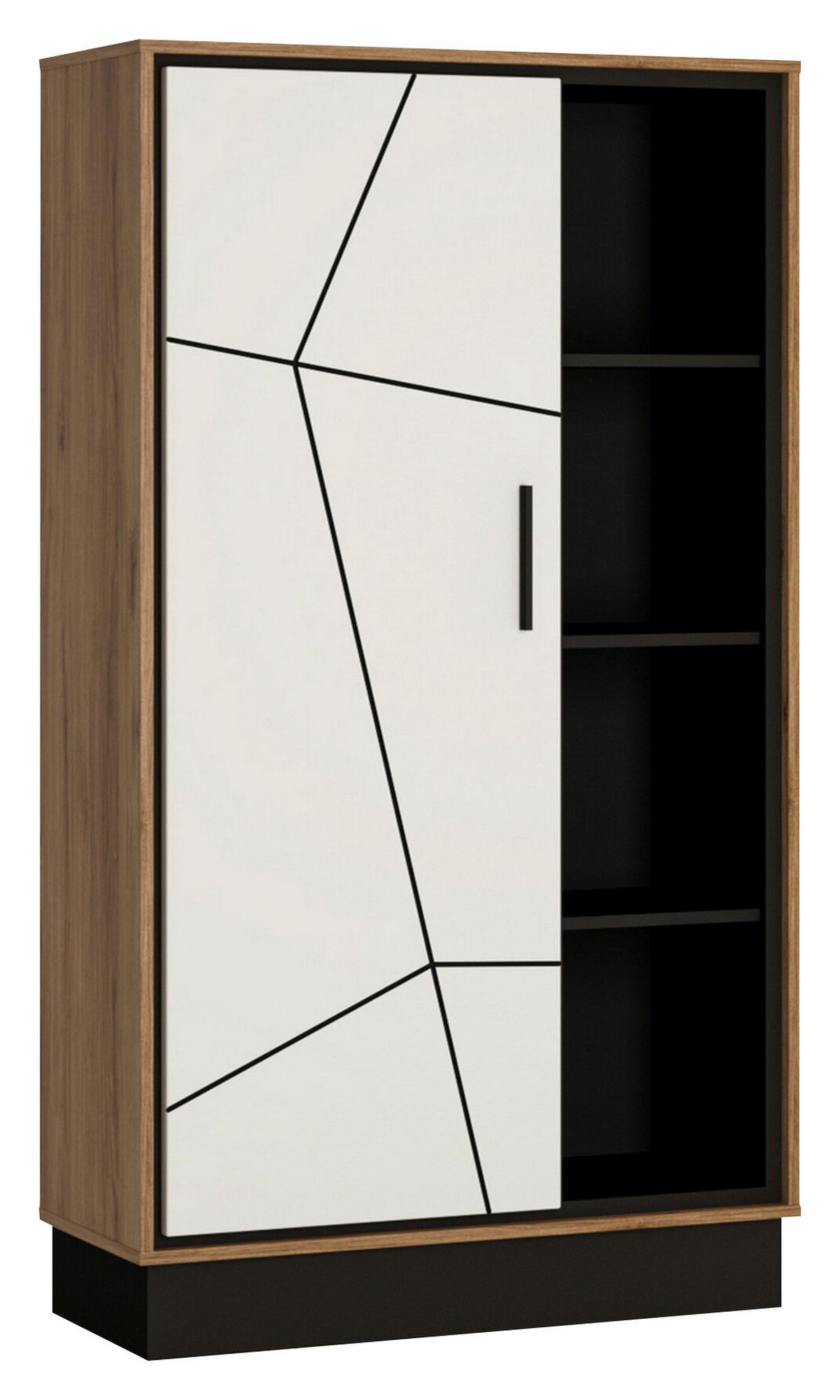 Bücherwand Brolo Catania Eiche/schwarz B:85,4cm - Eichefarben/Weiß Hochglanz, MODERN, Holzwerkstoff (85,4/160,5/37cm)