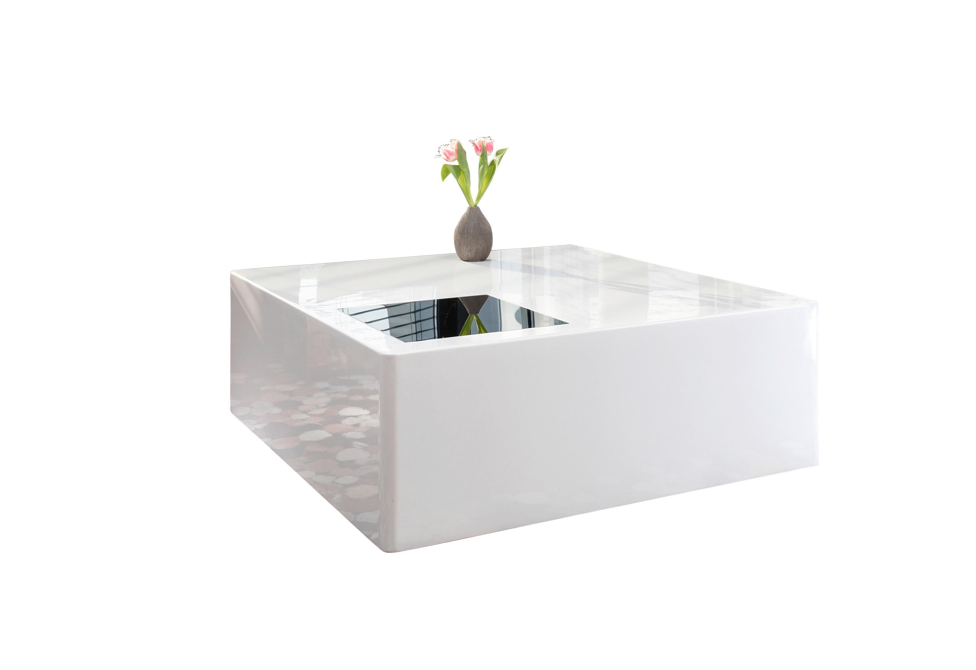 Couchtisch Weiß, Eiche Dekor L: 100 cm - Weiß Hochglanz, Design, Glas/Holzwerkstoff (100/100/40cm) - Livetastic