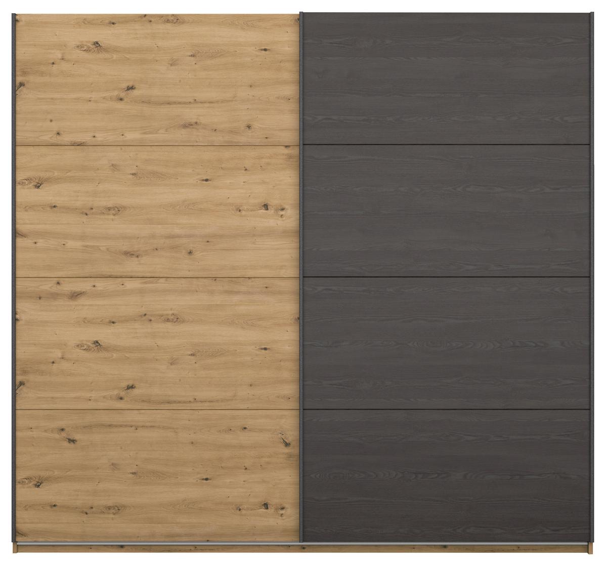 Schwebetürenschrank Apollon Eiche Artisan/Schwarz B: 226cm - Schwarz/Eiche Artisan, MODERN, Holzwerkstoff (226/210/62cm) - Rauch Möbel