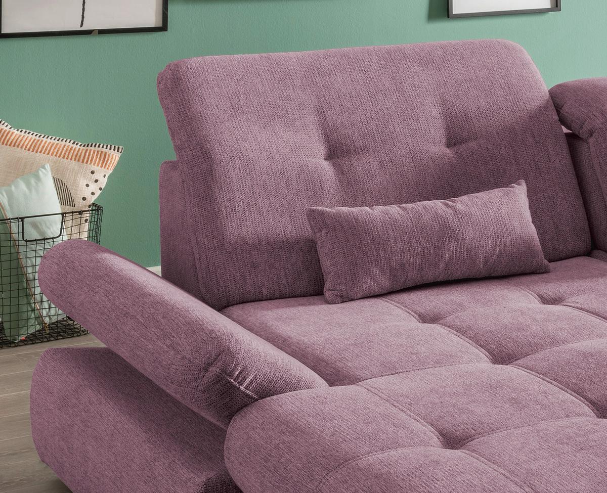 Ecksofa Mit Schlaffunktion Dalida Brombeere Chenille - Chromfarben/Brombeere, Design, Textil (196/300cm) - Livetastic